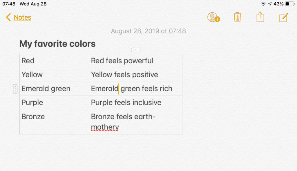 List of my favorite colors